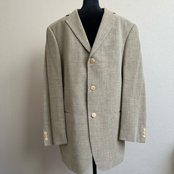 HUGO BOSS Sport Coat Blazer Jacket Three Button Wool Linen Blend  Brown Ventless - Picture 4 of 12